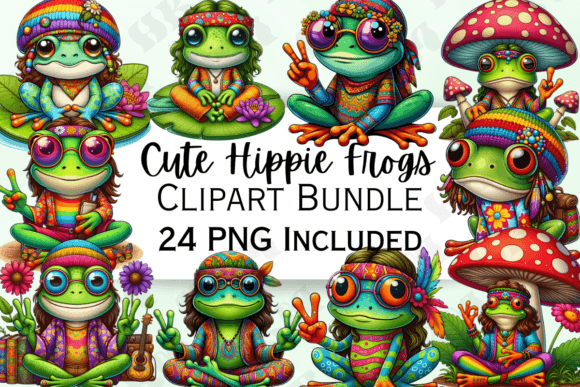 Cute Hippie Frogs Clipart: A Groovy Design Asset