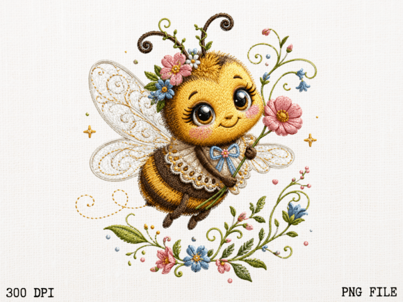 Embrace Botanical Charm with the Vintage Floral Bee Wreath PNG