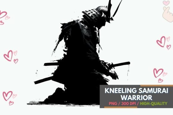 Kneeling Samurai Warrior Silhouette PNG