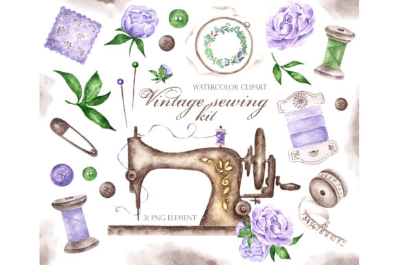 Sewing Kit Watercolor Clipart: Vintage Tailor's Charm