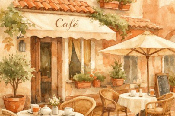 Warm European Café Watercolor Collection