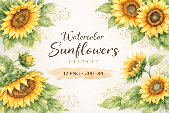 Watercolor Sunflowers, Floral Clipart for Vibrant Designs