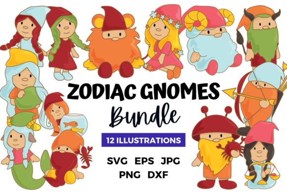Zodiac Gnomes Illustration Bundle: Whimsy Meets Astrology